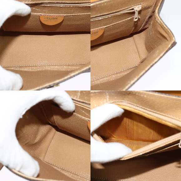CELINE Macadam Canvas Hand Bag Pvc Leather Brown Gold - Picture 12 of 13